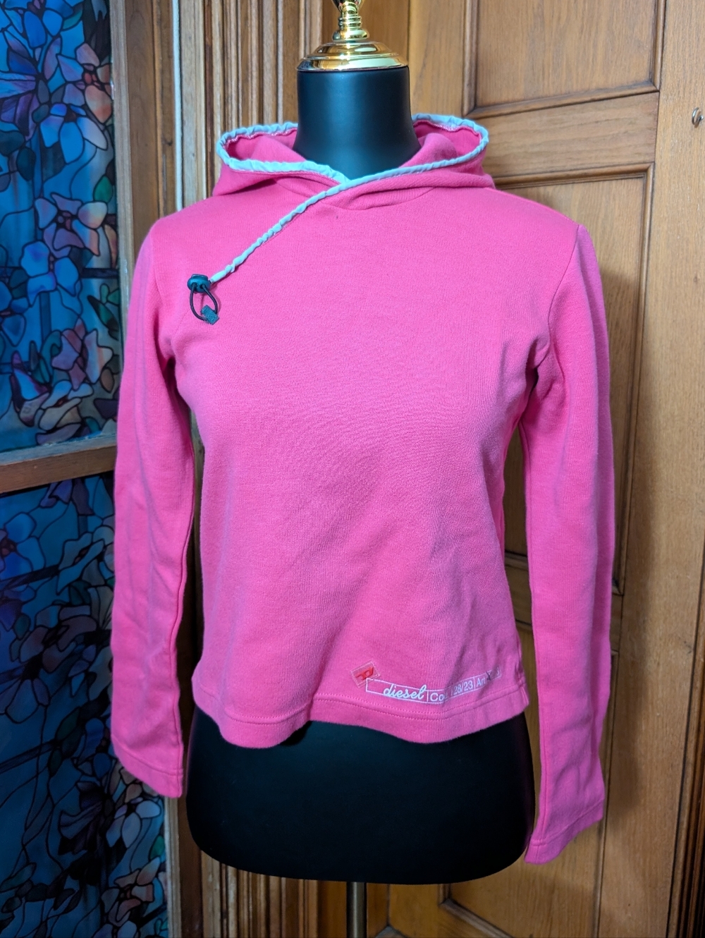 Diesel Bright Pink Hooded Sweatshirt with Contrast Drawcord